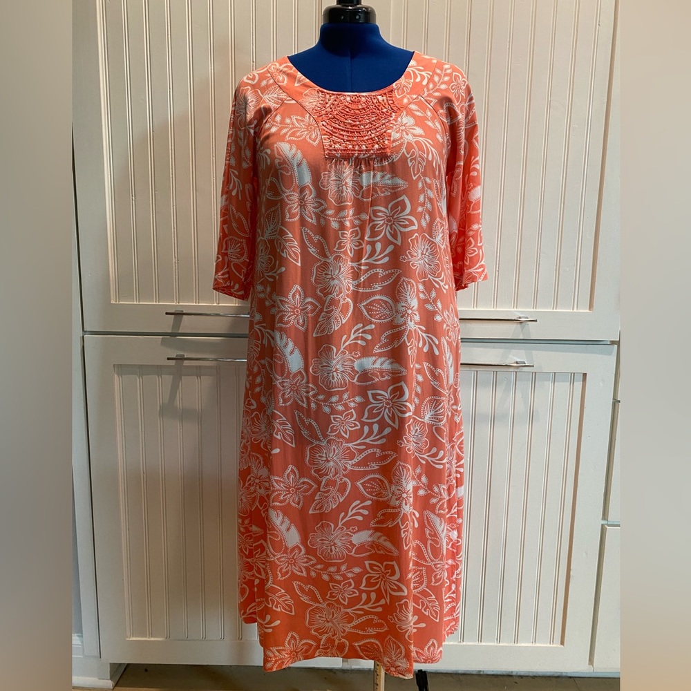 Coral Tropical Print Dress - Size PS